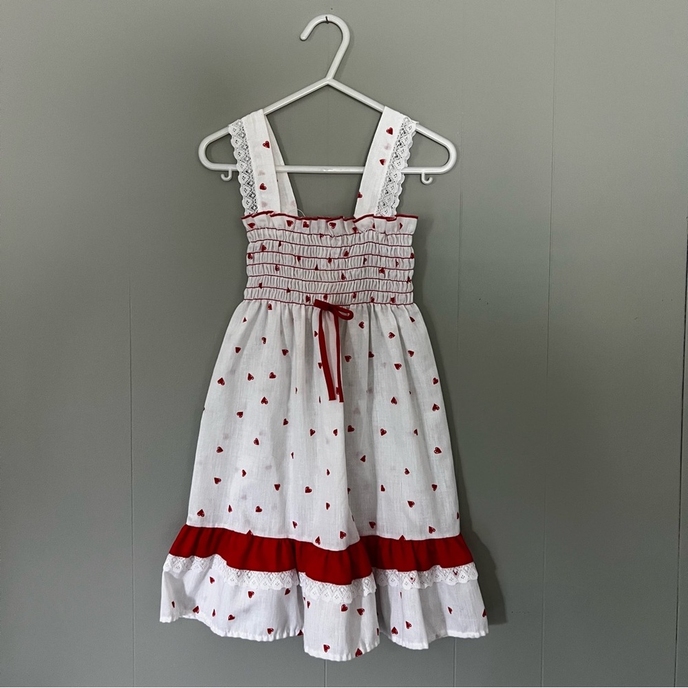 Adorable Heart Toddler Dress | Approx 3/4T | White With Red Hearts + Ruffle Top